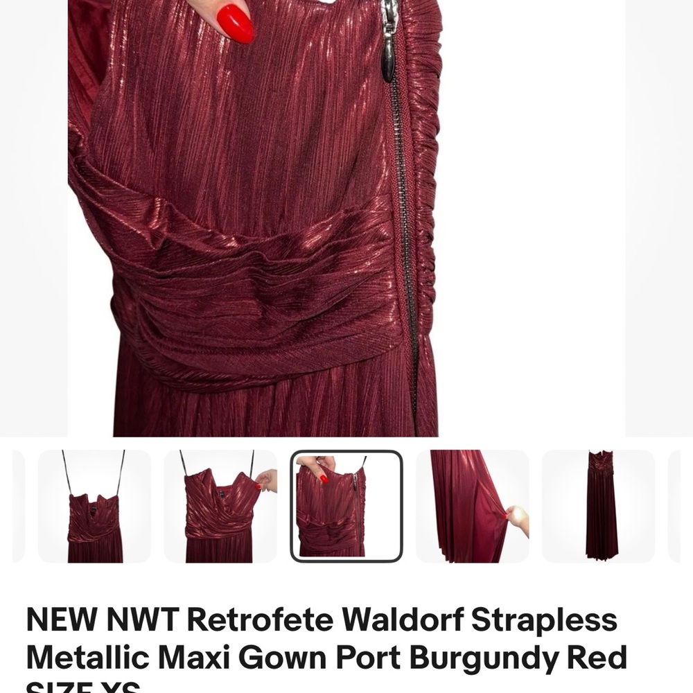 Retrofete Strapless Metallic Maxi Dress - Burgundy - Picture 2 of 5